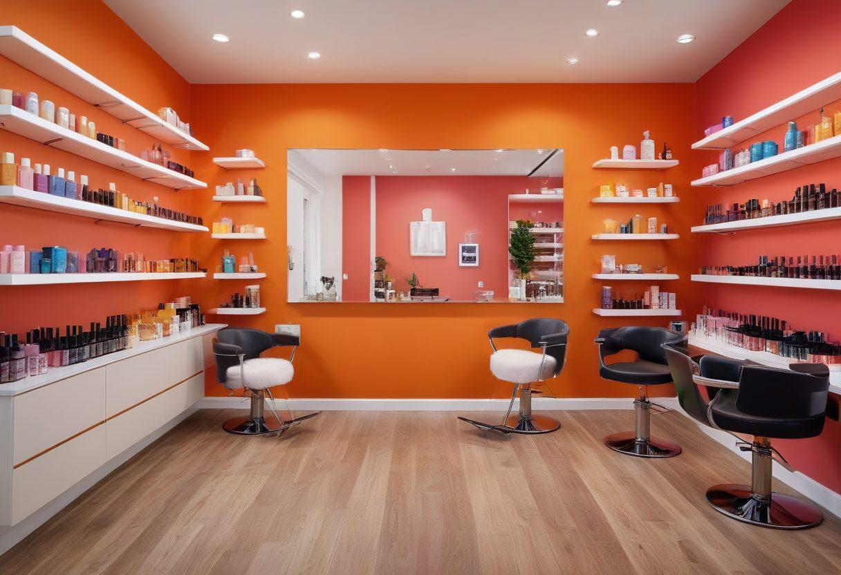 A cozy hair salon interior featuring a stylist attending to a client in a salon chair, surrounded by various hair care products and tools. In the background, a protective shield symbolizing insurance coverage and security, emphasizing the importance of safeguarding clients and business. Bright, inviting colors to create a warm atmosphere. super-realistic. vibrant colors. cozy atmosphere.